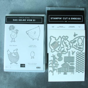 Produktpaket "Das Gelbe vom Ei"; Stempelset & Stanzformen von Stampin' Up! Stempelset "Das Gelbe vom Ei": 7 Gummistempel (neu) Stanzformen "Im Hühnerstall": 19 Stanzformen (neu)