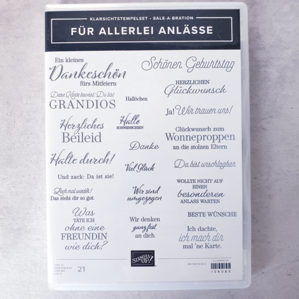 Stempelset: "Für allerlei Anlässe" für Dich von Stampin' Up!: (gebraucht), 21 Klarsichtstempel (neu)